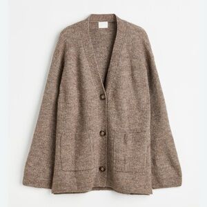 H&M Rib Knit Cardigan Beige Melange